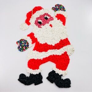 Vtg Melted Popcorn Santa Claus Plastic 20”Hanging Christmas Wall Decoration